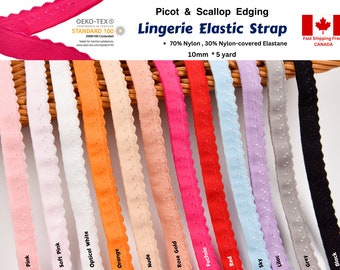 Lingerie Elastic Strap, Picot & Scallop Edging , Plush elastic back, Elastic for Bra and Lingerie Making, Picot Decorative Trim, 5 Yards pck