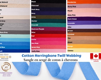 Cotton Herringbone Twill Webbing/ Selling by Half Yard, Cotton Twill, Bag handle, clothing accessories, textile supplies, Tote bag strap