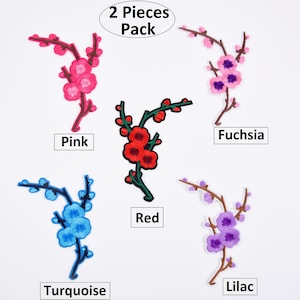 Cherry Blossom Patch (2 Pieces Pack) Iron on , Sew on,   Embroidered patches. plum blossom
