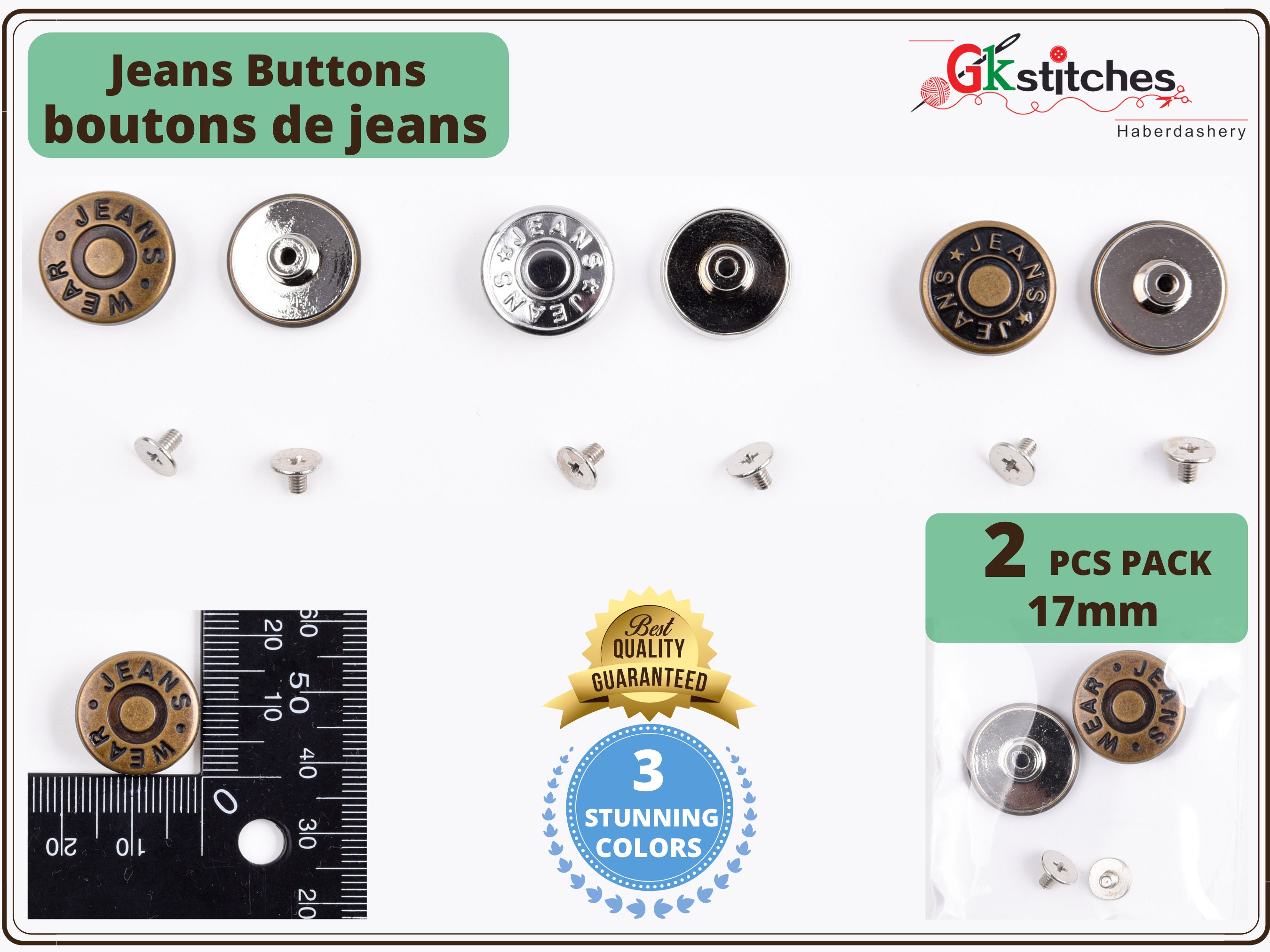 6pcs 17mm Full Silver Jeans Denim Buttons Hammer Press on Repair Replace  Tack Replacement Hook Trousers Chino Skirt Pants Jacket Shorts 