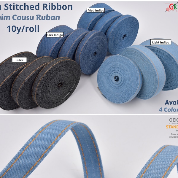 Denim Webbing With side stitches, Selling by half yard,16mm, 25mm, 38mm wide webbing, bag strap for tot, bag Upholstery Webbing