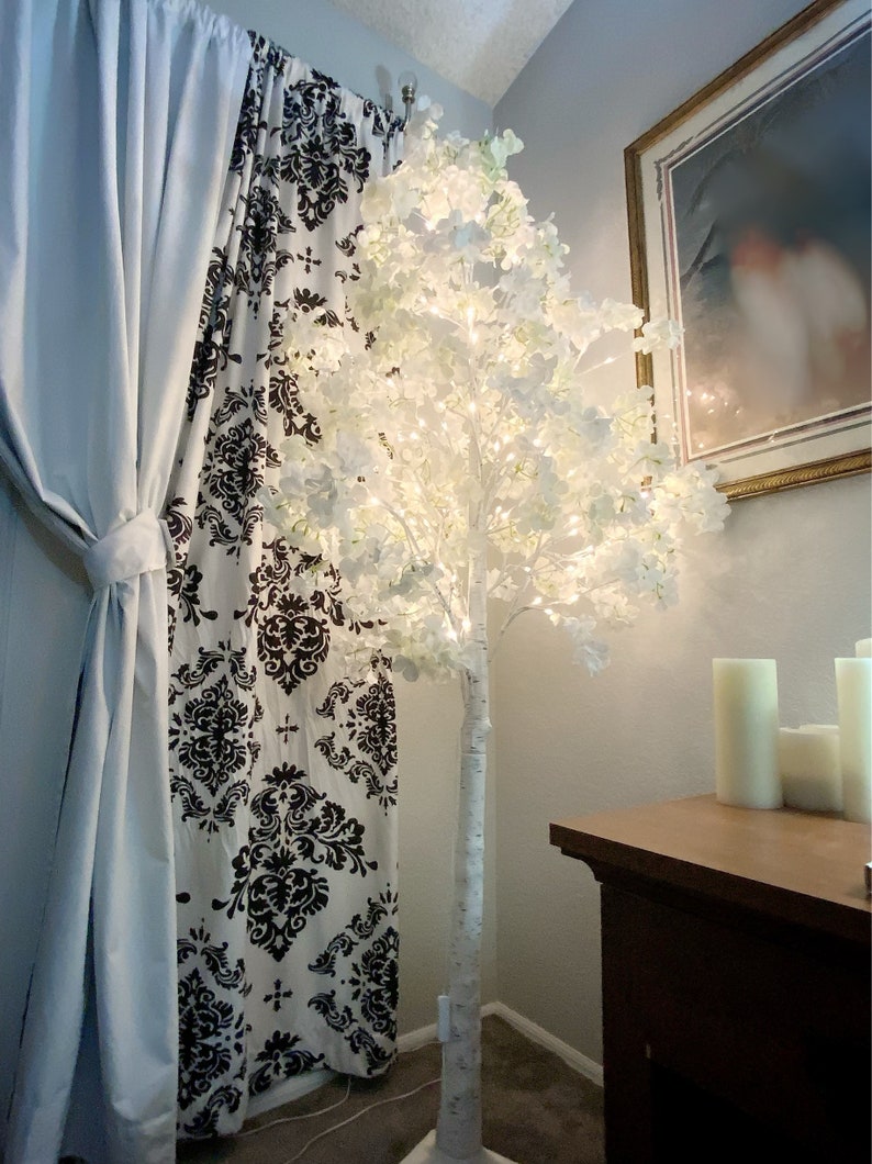 6 Foot Artificial Trees With White Silk Flower Prelit With White