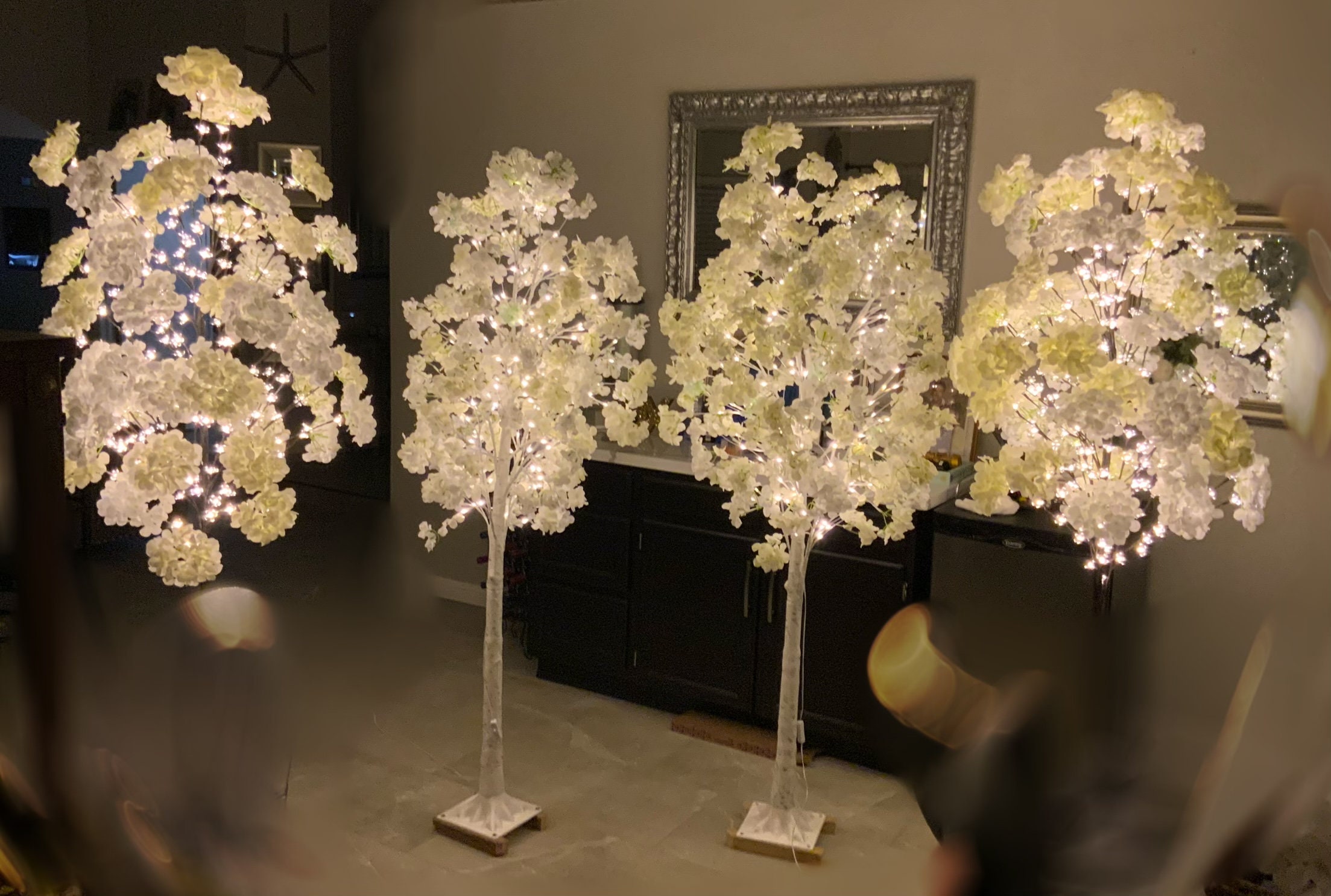 6 Foot Artificial Trees With White Silk Flower Prelit With White Lights. Wedding Decor Etsy