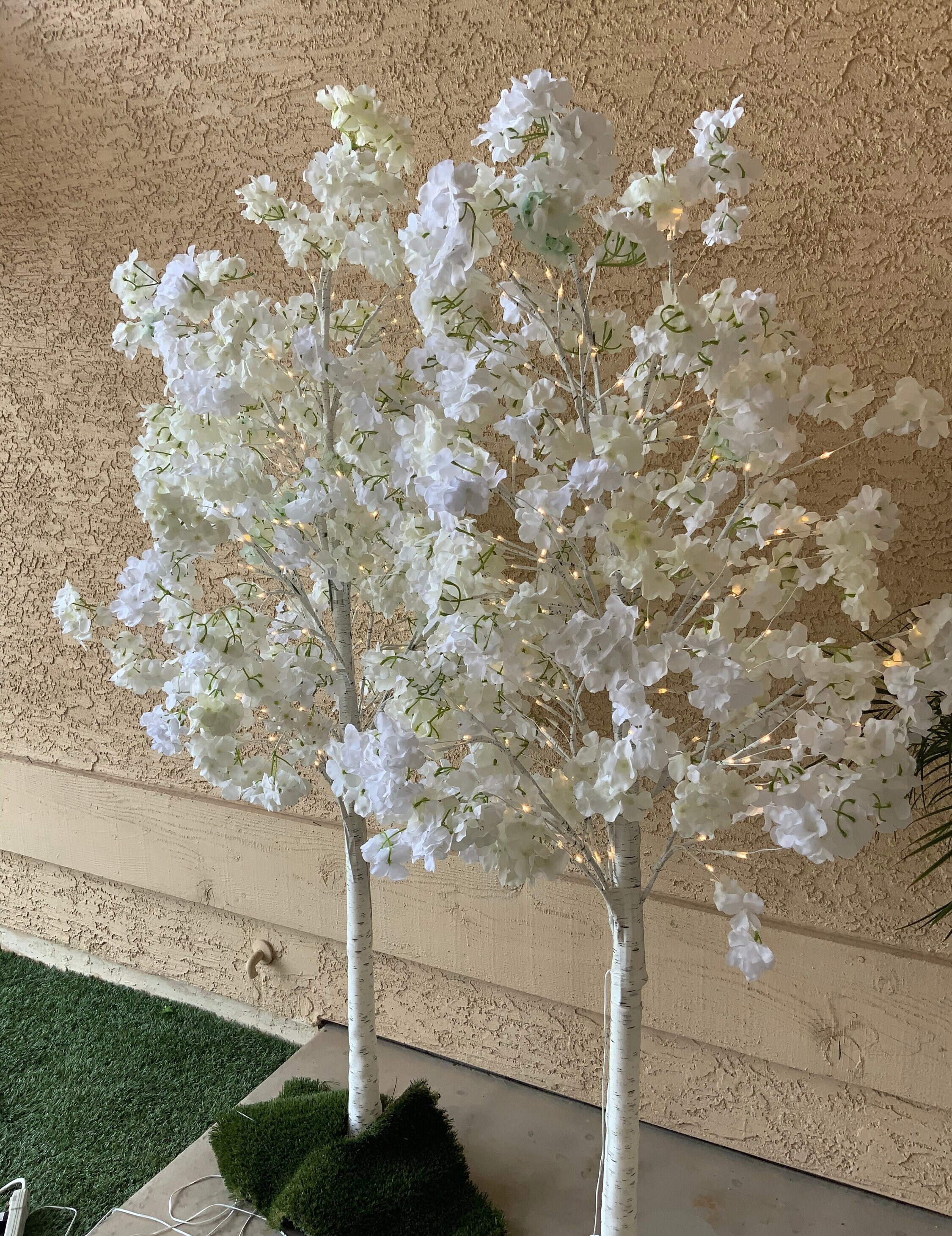 6 Foot Artificial Trees With White Silk Flower Prelit With White Lights. Wedding Decor Etsy