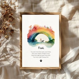 Impression personnalisée de perte d'animal de compagnie, pont arc-en-ciel personnalisé, sympathie pour animal de compagnie, perte d'un chien, perte d'un chat, téléchargement numérique, cadeau commémoratif pour animal de compagnie