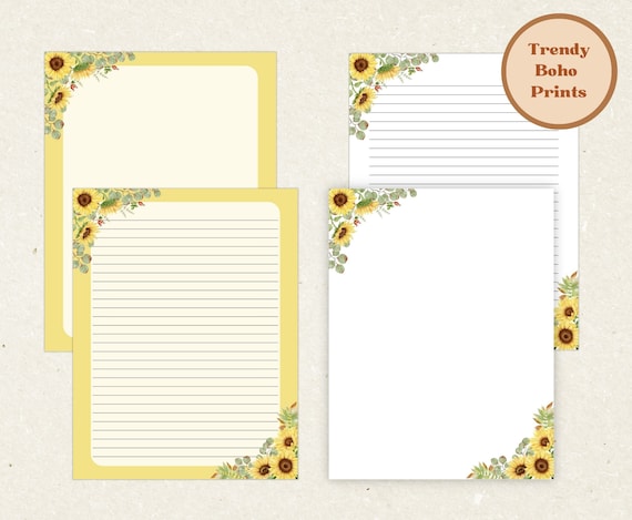 Printable Stationary Sunflowers Digital Download 8.5x11 - Etsy