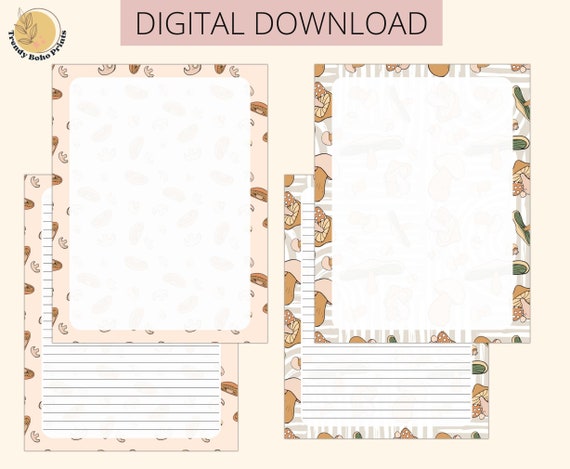 Mushroom Stationary Printable Set Cute Stationary Instant - Etsy