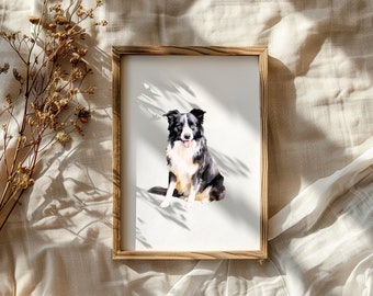 Bordercollie-aquarelprint: hondenportretkunst (digitale download)