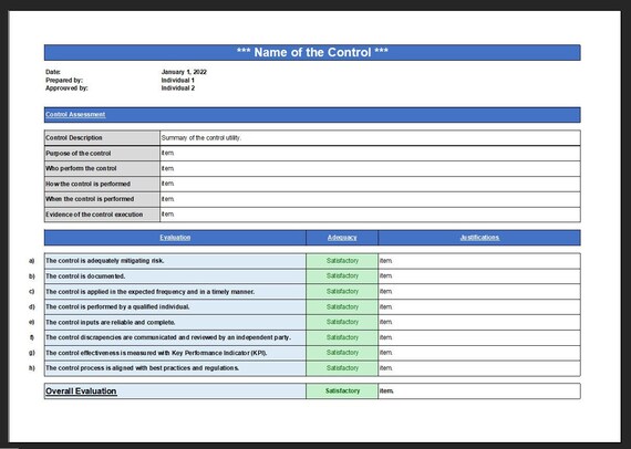 Process Control Assessment Template Control Self-assessment - Etsy