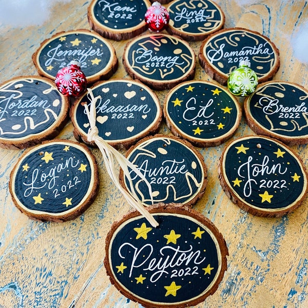 Personalized Ornament, Hand Painted Ornament, Custom Hand Lettered Christmas Wood Ornament