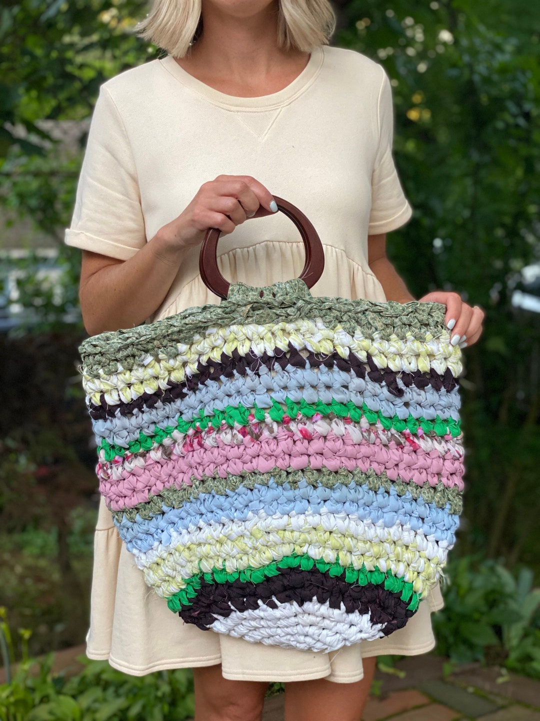 Crochet Tote Bag Beach Bag Crochet Rag Bag Summer Bag Etsy