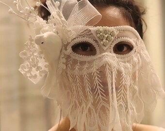 Masquerade Mask white bird decoration masquerade party, Halloween Mask Carnival Masks Lace veil Party Fashion