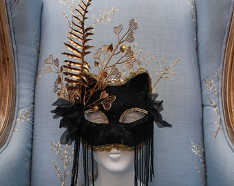 Exaggerated branches Halloween party carnival masquerade cat mask fashion Venice masquerade