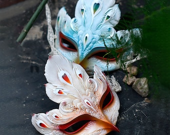 Christmas masquerade party half face bird beak mask China Japan style carnival peacock hand painted Fashionable and beautiful princess