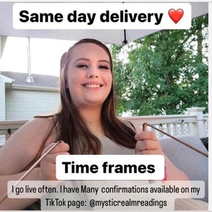 May include: Image features a smiling person with long brown hair. Text overlays read "Same day delivery" and "Time frames." Additional text mentions live sessions and a TikTok page.