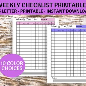 Weekly Checklist Printable, weekly checklist pdf, weekly checklist schedule, weekly task list, Productivity printable