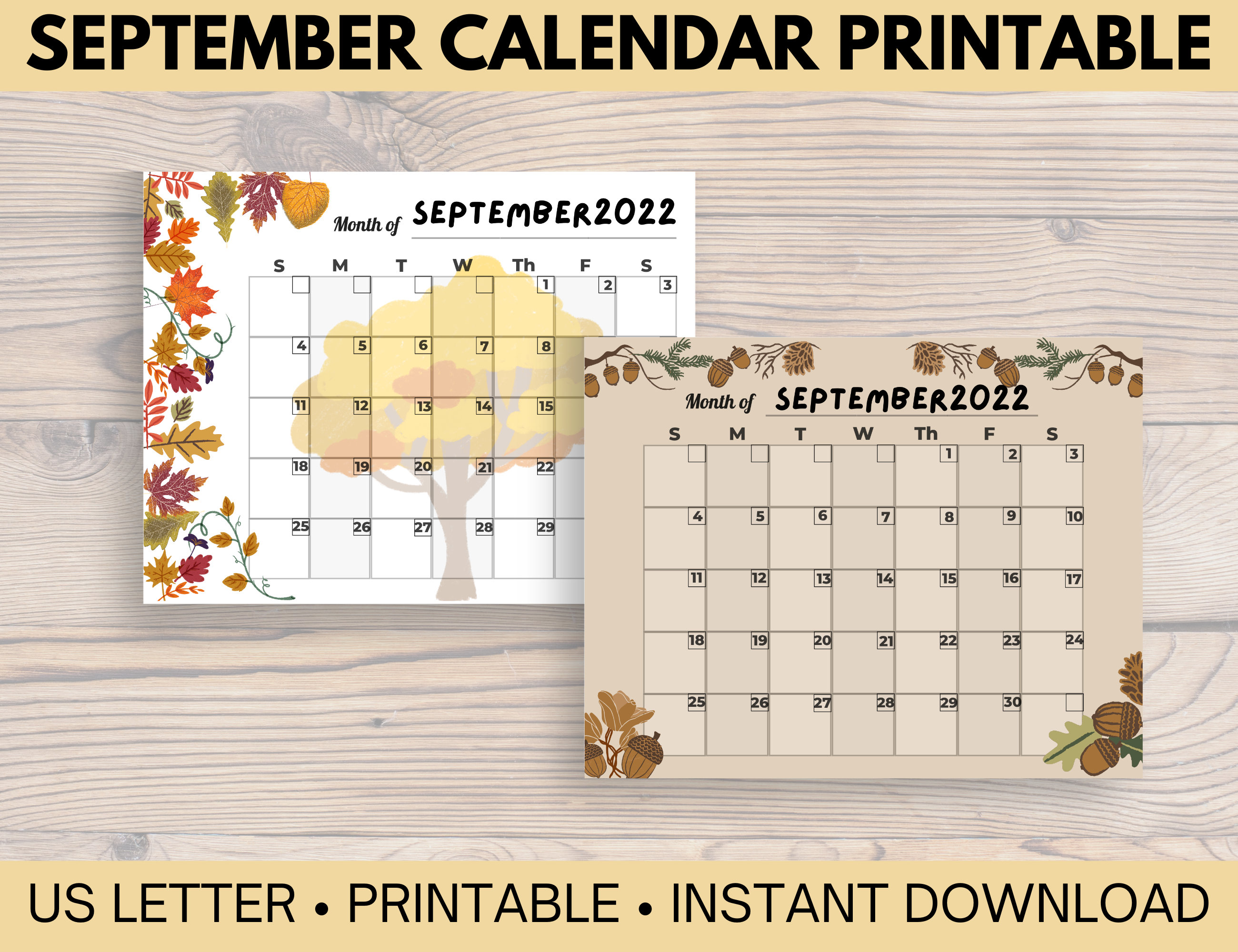 September Calendar Printable - Etsy