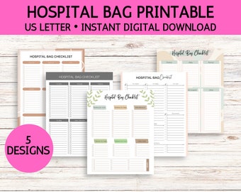 Blank Hospital Bag Checklist for Labor and Delivery Printable, Hospital bag packing list, Maternity bag, printable pdf
