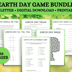Earth Day Game Bundle, Printable Games for Kids, Class Activity, Earth Day Party, Nature Activities, Earth Day Activities, Worksheet pack