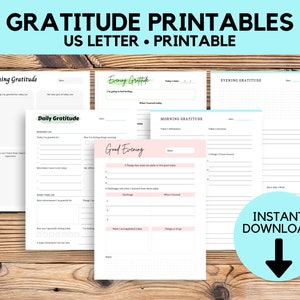 Gratitud matutina y vespertina imprimible, Planificador de gratitud, Tarjetas de gratitud, Impresiones diarias de gratitud, Tarjetas de gratitud diarias, Registro de atención plena
