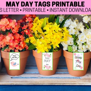 May Day Tags Printables, Spring gift tags, printable May Day basket tag, instant download