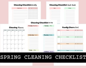 Spring Cleaning Checklist Printable, Weekly Cleaning Planner (US Letter PDF)