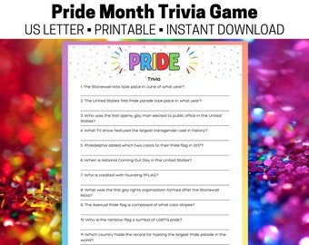 Pride Month Trivia Game, LGBTQ+ Party, Pride Flags (Printable PDF)