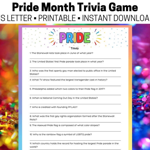 PRIDE Month Game Printable, LGBTQ+ Pride Party Game, Pride Flags Game, Rainbow Gay Lesbian Party Game, Fun Printable Pride Game