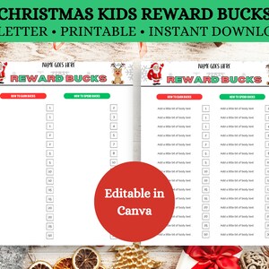 Christmas Reward Bucks for Kids DIGITAL, Santa Holiday Reward System, Play Money, Chore Bucks Reward Chart, EDITABLE Printable File Download