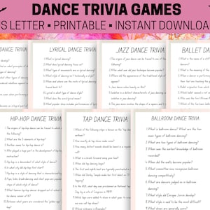 Dance Trivia Games Printable, Dance Teacher Printable, Dance Printable, Trivia Games, Dance Style Trivia, Instant Download
