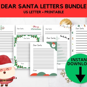 7 Queridas cartas de Papá Noel imprimibles, Plantilla de Cartas a Papá Noel, Cartas de Papá Noel imprimibles, Carta de Navidad a Papá Noel para niños, Lista de deseos de Navidad