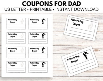 Father's Day Coupon Book Printable, Father's Day Coupons, Father's Day Gift, Printable, Last Minute Fathers Day Gift, INSTANT DOWNLOAD