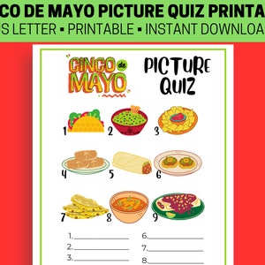 Fun Cinco De Mayo Picture Quiz Game, Cinco de Mayo Printable Games, Birthday & Office party, Picture Quiz, Digital Download
