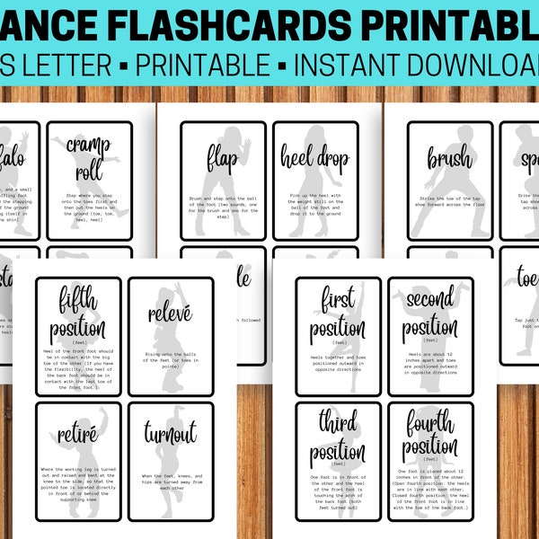 52 Dance Vocabulary Flashcards Printable, Dance Teacher Printable, Dance Class Template, Digital Dance Flashcards, Instant Download, PDF