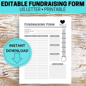 EDITABLE Fundraising Form Printable, Fundraising Form Canva, Fundraising Event Form, Fill In Fundraising Form, Charitable Donation Tracker