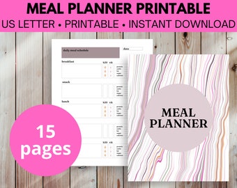 Pink Meal Planner Printable, meal planner pdf, Minimalistic meal planner, instant download, Planner set, A4/A5/Letter