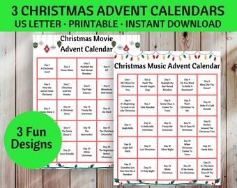 Christmas Advent Calendar Printable, Christmas Calendar, Kids Advent Calendar, Printable Calendar, Advent Activity, Instant Download