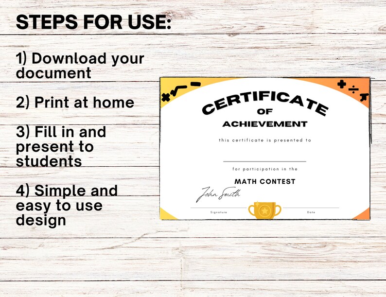Math Contest Certificate of Achievement (printable PDF) - Etsy