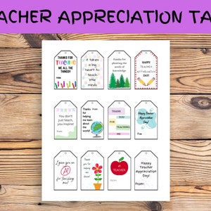 TWELVE Happy Teacher Appreciation Day Tags Printable, Teacher Appreciation Week Tags, Thank You Gift Tags, Gift for Teacher INSTANT DOWNLOAD