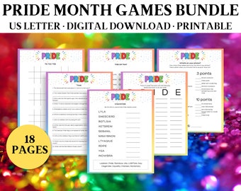 Paquete de juegos del Mes del Orgullo, juego de fiesta LGBTQ+ (PDF imprimible)
