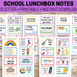 40 Lunchbox Notes Printable, Lunch Box Notes For Kids, Lunchbox Cards, Kids Lunchbox Notes, Printable Lunch Box Notes, INSTANT DOWNLOAD