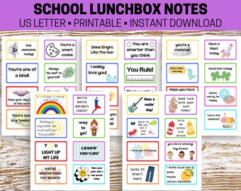 Printable Lunchbox Notes for Kids, Motivational Cards (Instant Download)