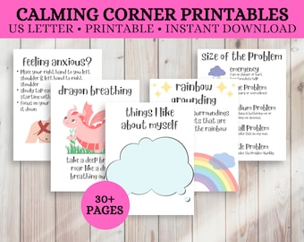 Lot à imprimer Calming Corner, thérapie en classe, art des sentiments (PDF)