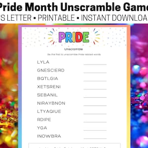 PRIDE Month Game Printable, LGBTQ+ Pride Party Game, Pride Unscramble Game, Rainbow Gay Lesbian Party Game, Fun Printable Pride Game