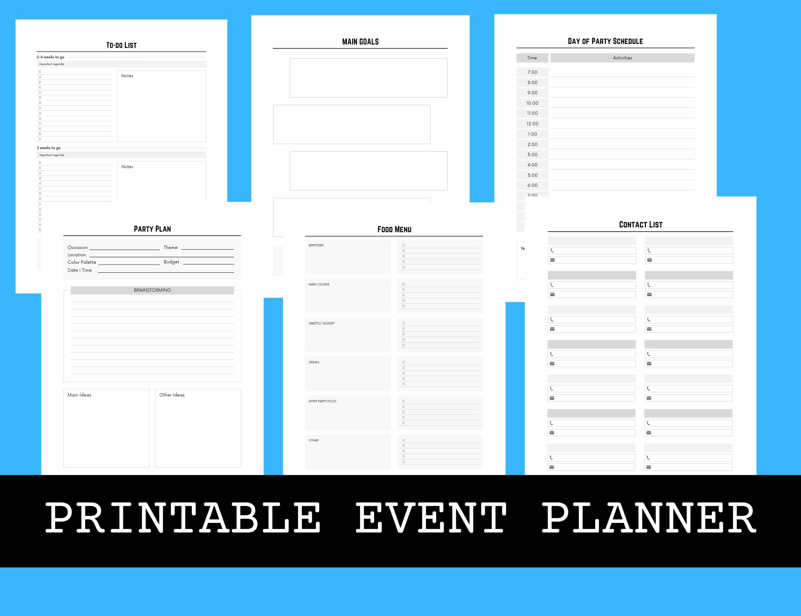 Printable Event Planner, Event Planner Pdf, Minimalistic Event Planner ...