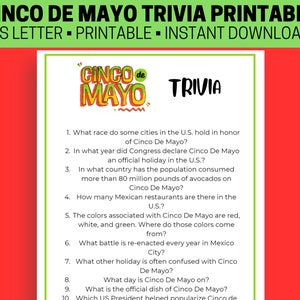 Cinco De Mayo Trivia Game Printable, Mexican Fiesta Game, Fun Fiesta Activity, Fun Game for Kid & Adult,  Classroom , Office Game
