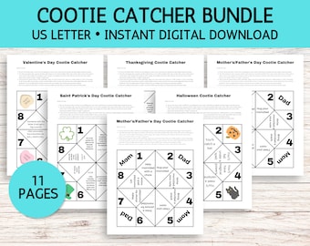 10 Page Cootie Catcher Bundle Printable, Holiday cootie catcher, magic eight ball cootie catcher, Fortune Teller Bundle