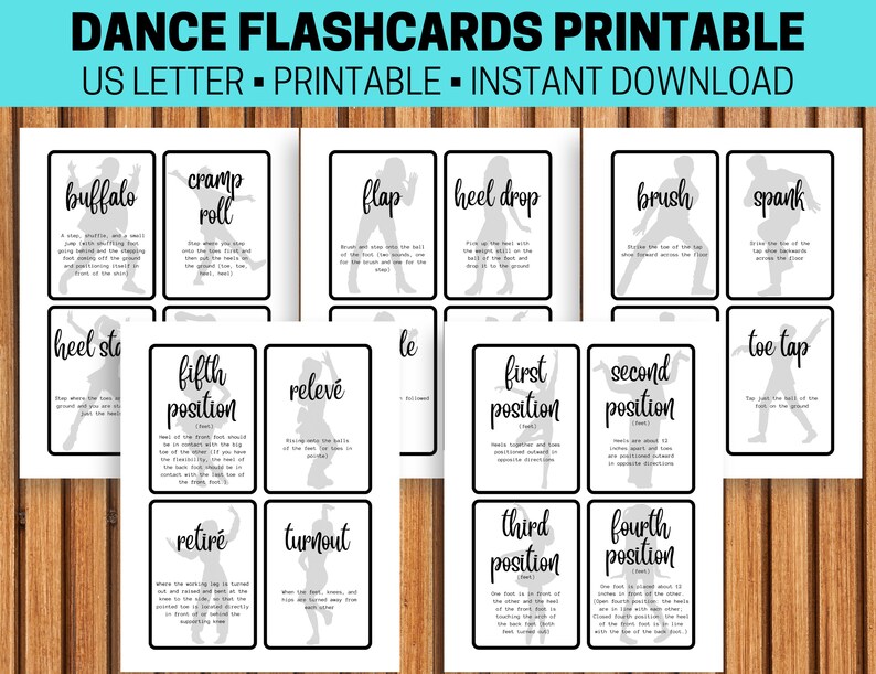 52 Dance Vocabulary Flashcards Printable Dance Teacher - Etsy Australia