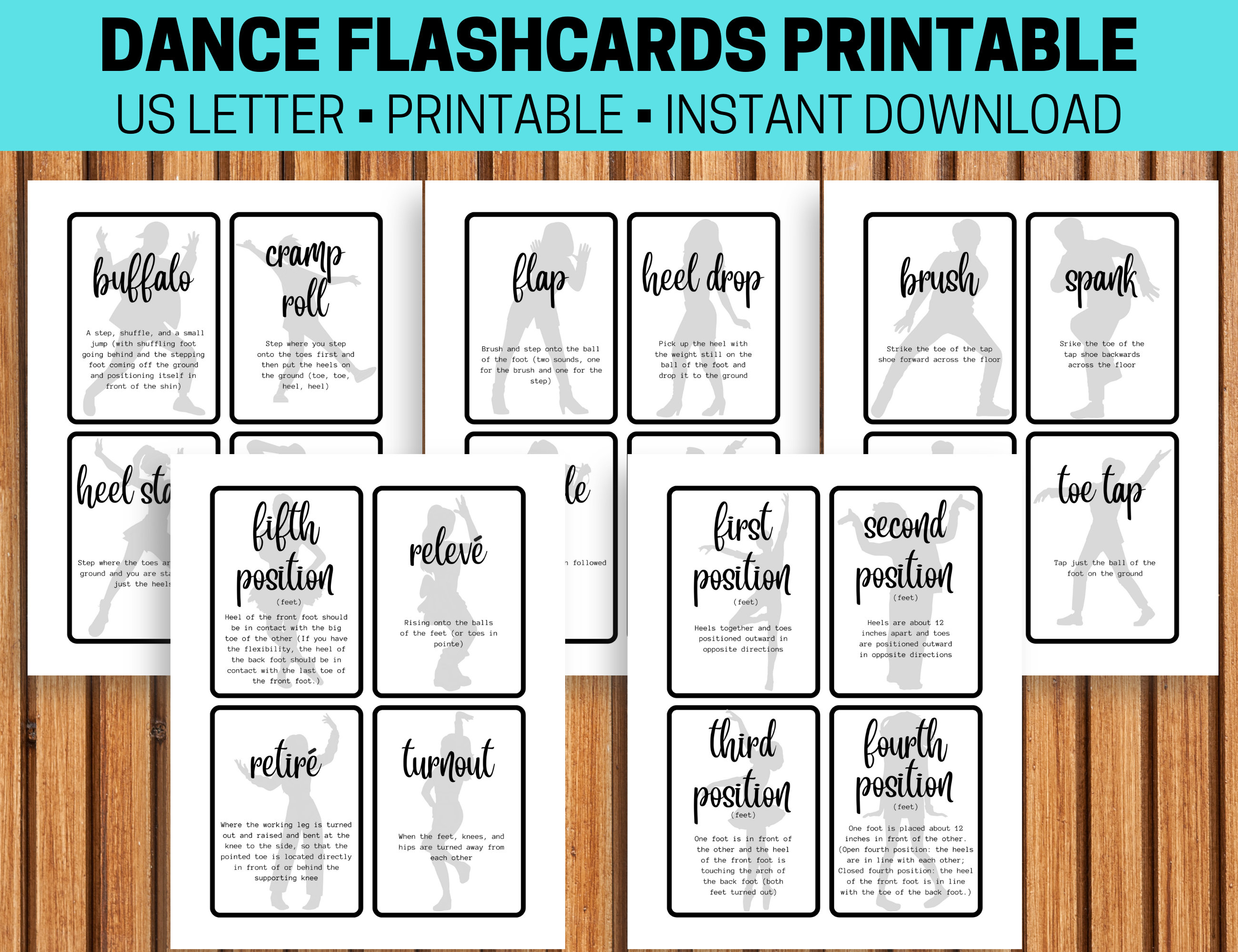 52 Dance Vocabulary Flashcards Printable Dance Teacher Etsy Australia