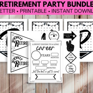 Retirement Party Bundle Printable, Retirement party decorations, retirement party cake toppers, Officially retired sign